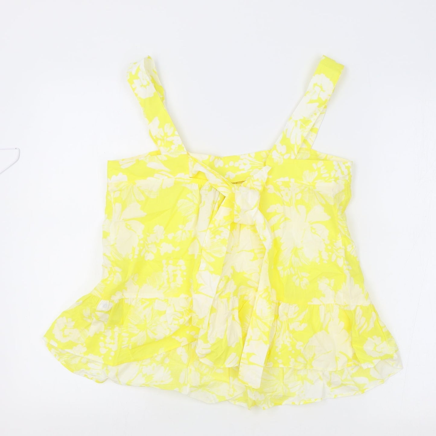 M&S Womens Yellow Floral 100% Cotton Camisole Tank Size 10 Square Neck
