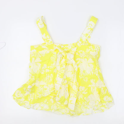 M&S Womens Yellow Floral 100% Cotton Camisole Tank Size 10 Square Neck