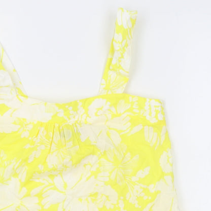 M&S Womens Yellow Floral 100% Cotton Camisole Tank Size 10 Square Neck