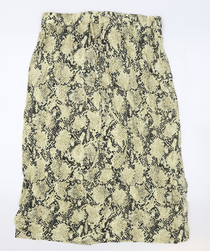 Marks and Spencer Womens Beige Animal Print Viscose Flare Skirt Size 12 Drawstring - Snake Skin Print