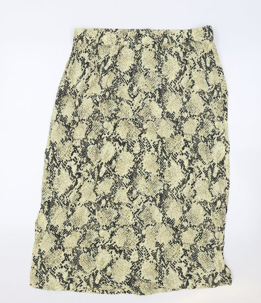 Marks and Spencer Womens Beige Animal Print Viscose Flare Skirt Size 12 Drawstring - Snake Skin Print