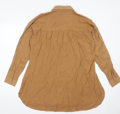 Object Womens Brown Polyester Shirt Dress Size 8 Collared Button