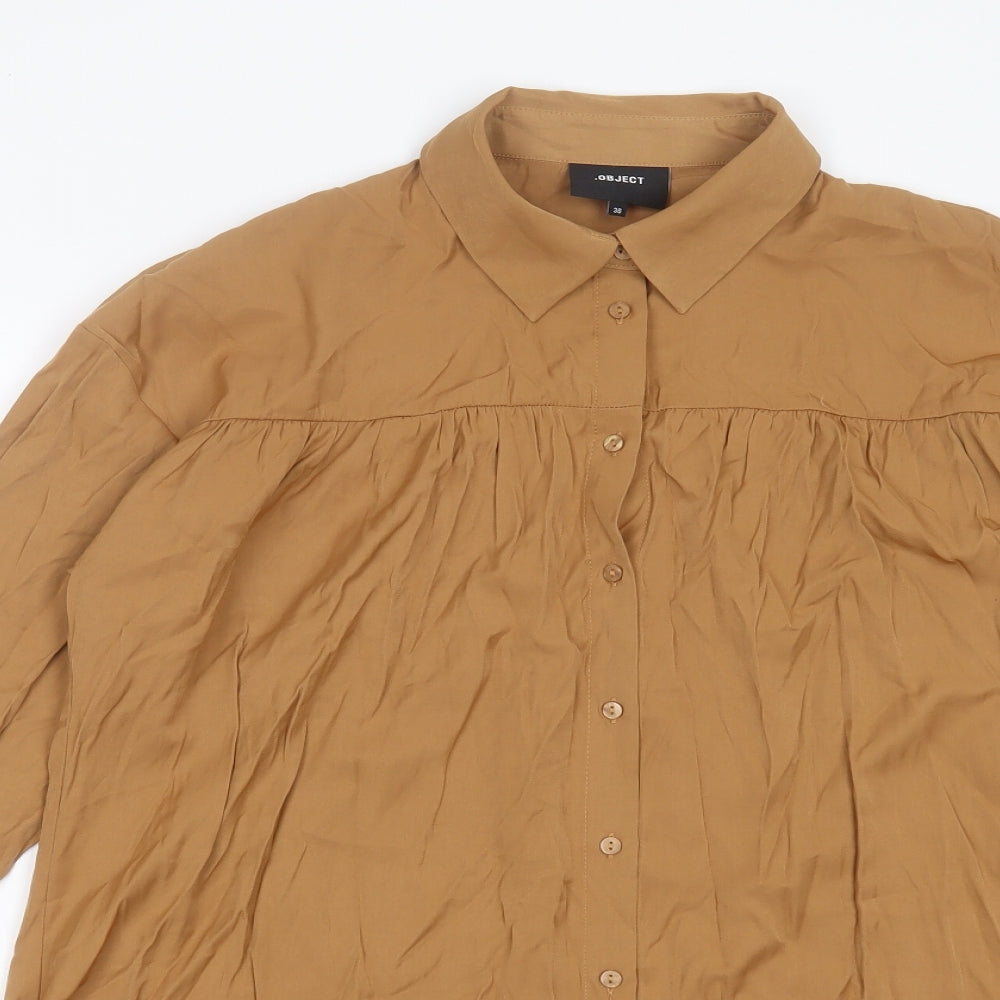 Object Womens Brown Polyester Shirt Dress Size 8 Collared Button