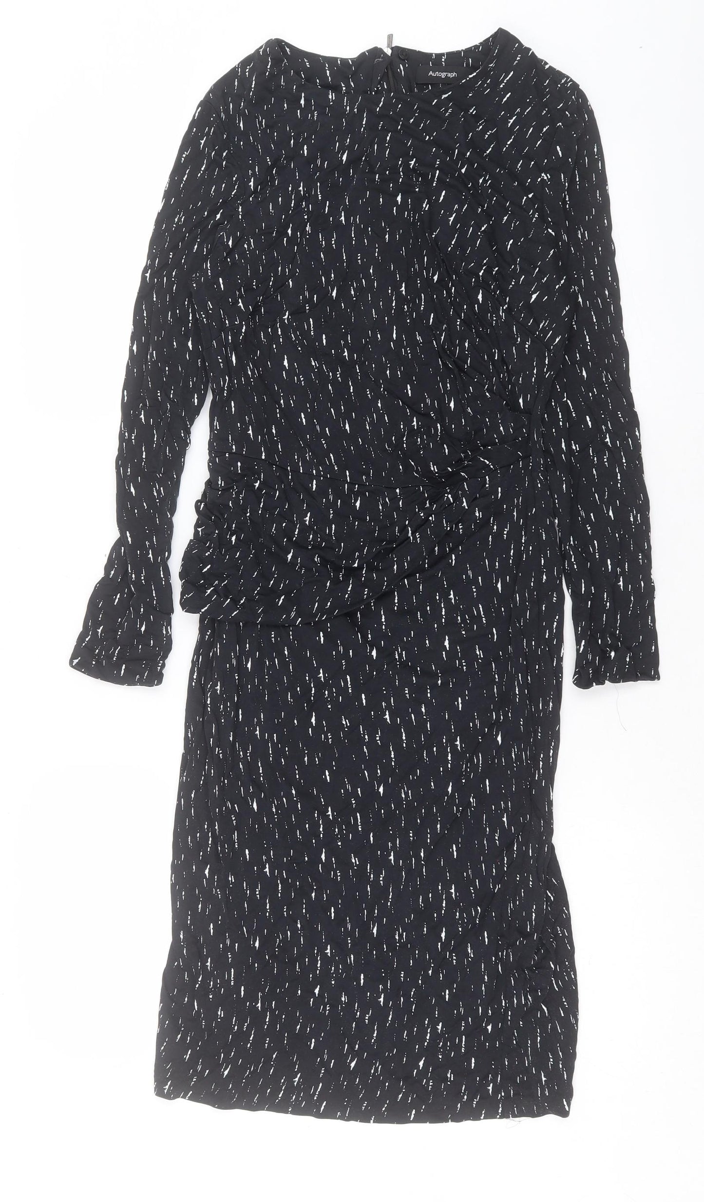 Autograph Womens Black Geometric Viscose Sheath Size 12 Crew Neck Zip