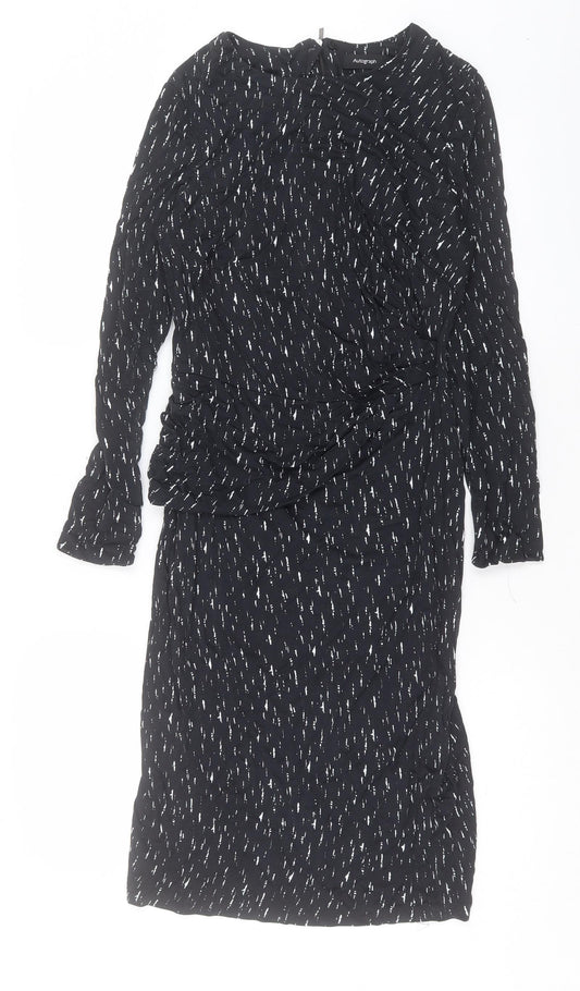 Autograph Womens Black Geometric Viscose Sheath Size 12 Crew Neck Zip