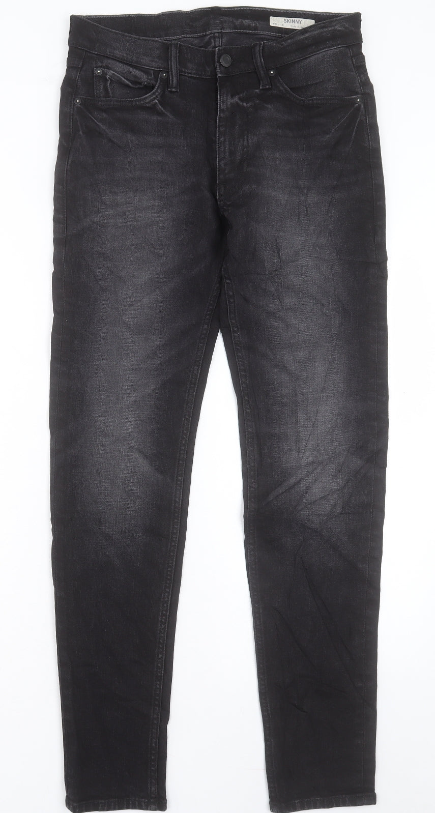 Marks and Spencer Mens Black Cotton Skinny Jeans Size 30 in L31 in Regular Button