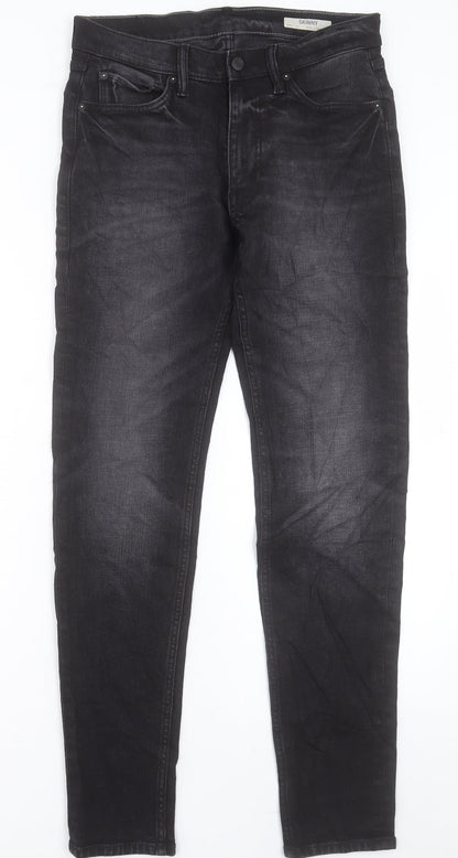 Marks and Spencer Mens Black Cotton Skinny Jeans Size 30 in L31 in Regular Button