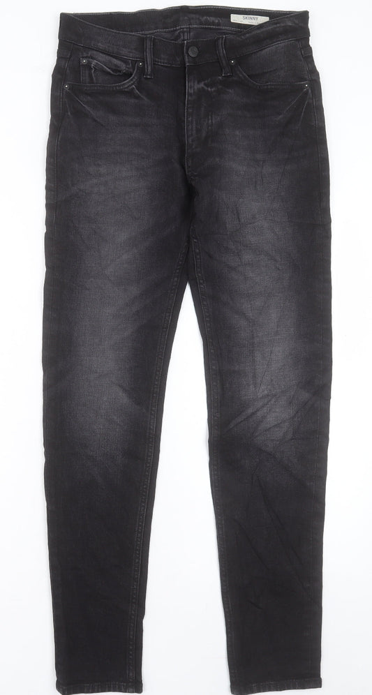 Marks and Spencer Mens Black Cotton Skinny Jeans Size 30 in L31 in Regular Button
