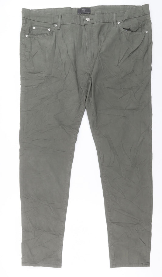 Marks and Spencer Mens Green Cotton Skinny Jeans Size 44 in L33 in Regular Button - Long Leg