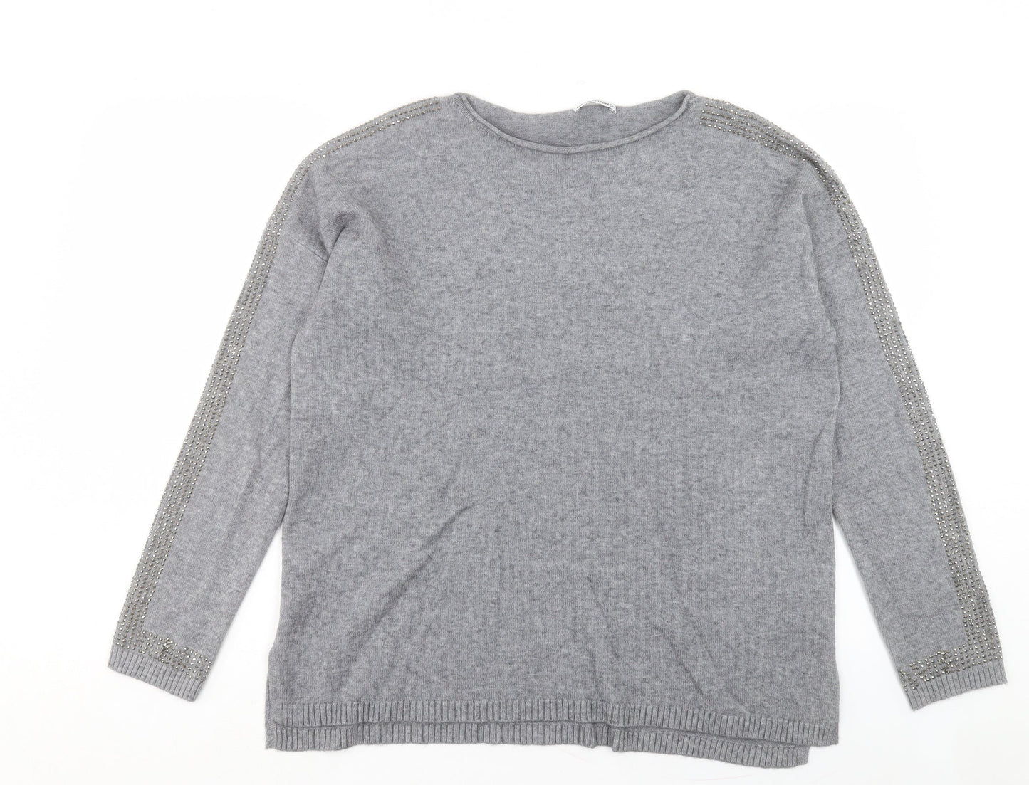 LV Clothing Womens Grey Crew Neck Viscose Pullover Jumper Size L