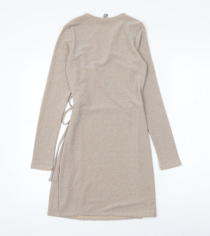 H&M Womens Gold Polyamide Wrap Dress Size XS V-Neck Tie
