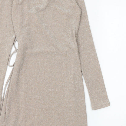 H&M Womens Gold Polyamide Wrap Dress Size XS V-Neck Tie