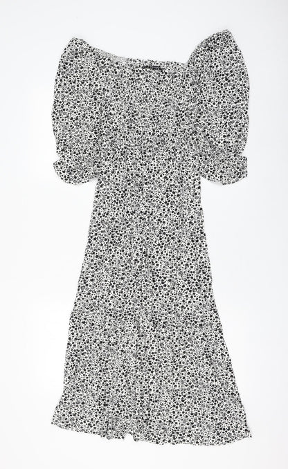 Marks and Spencer Womens White Floral Viscose Fit & Flare Size 6 Square Neck Pullover