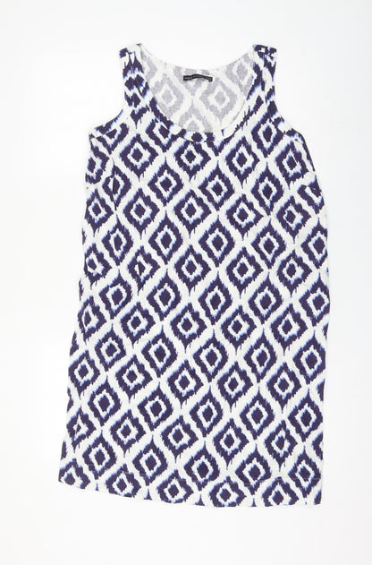 Marks and Spencer Womens Blue Geometric Flax Shift Size 10 Round Neck Pullover