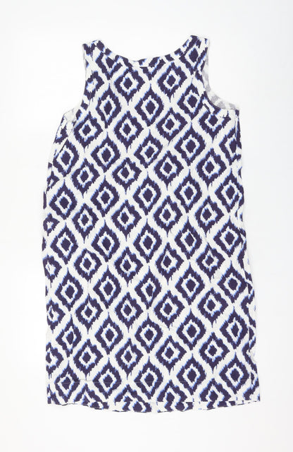 Marks and Spencer Womens Blue Geometric Flax Shift Size 10 Round Neck Pullover