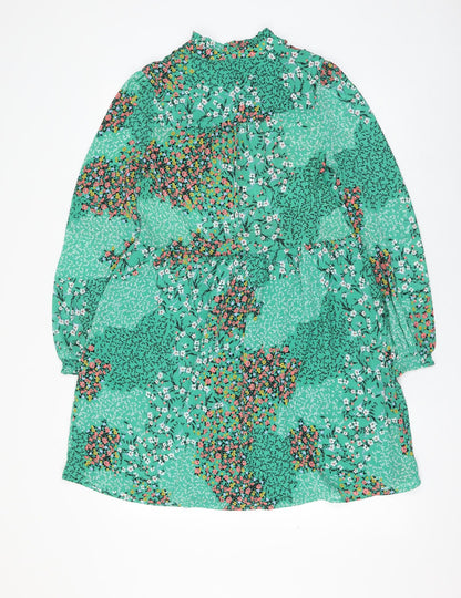 Marks and Spencer Womens Green Floral Polyester A-Line Size 6 V-Neck Pullover