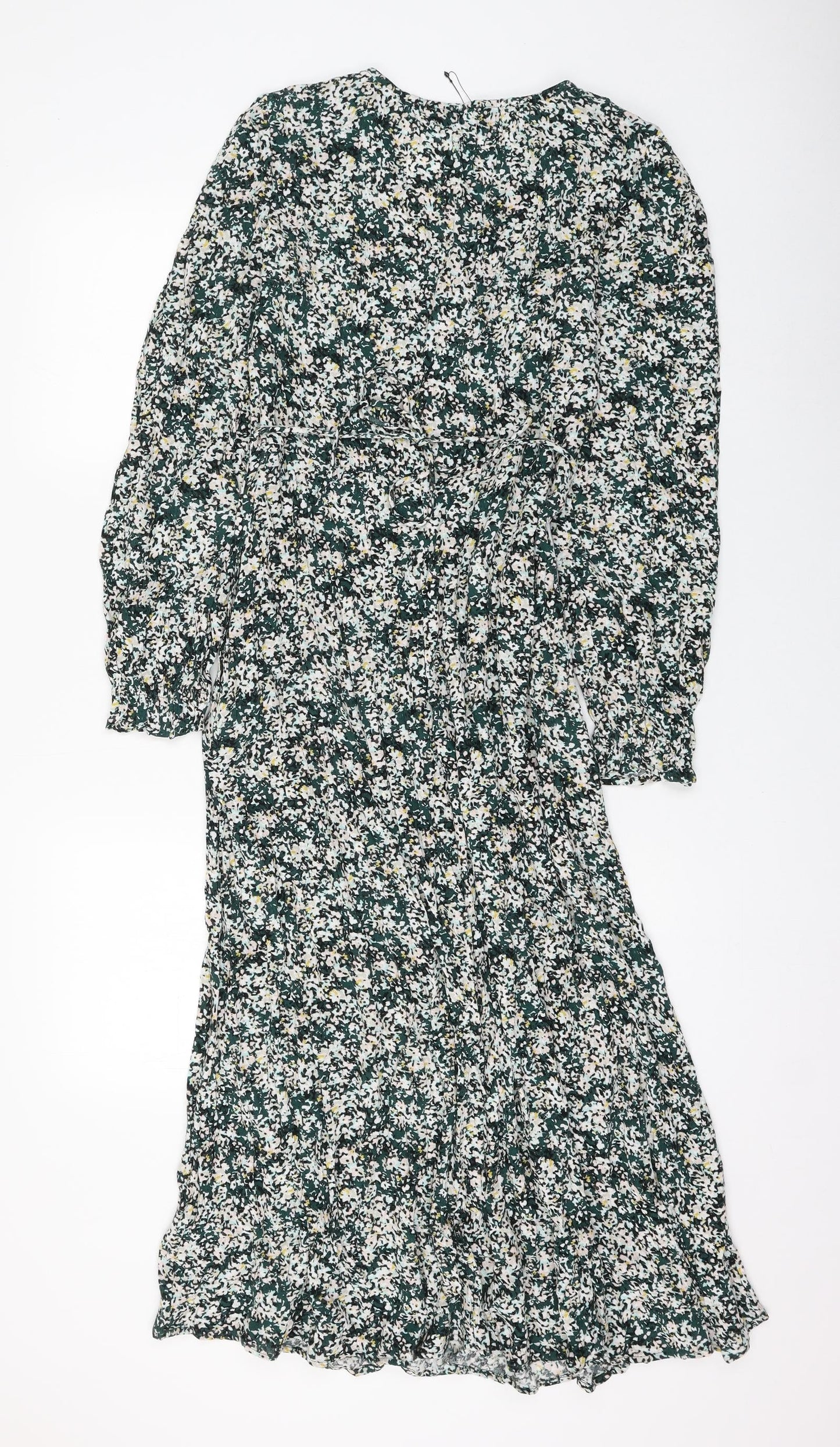 Marks and Spencer Womens Green Floral Viscose A-Line Size 6 V-Neck Pullover
