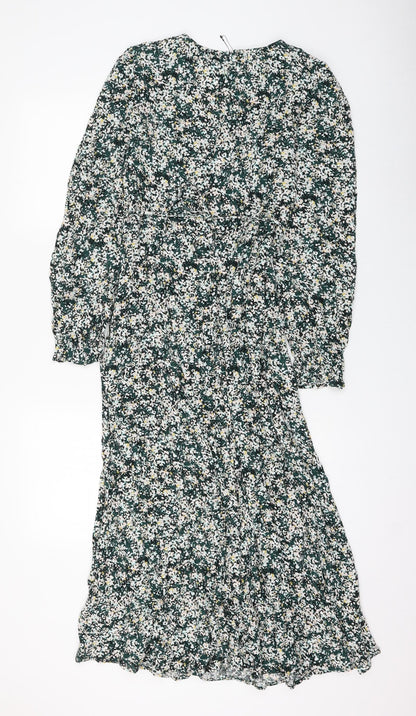 Marks and Spencer Womens Green Floral Viscose A-Line Size 6 V-Neck Pullover