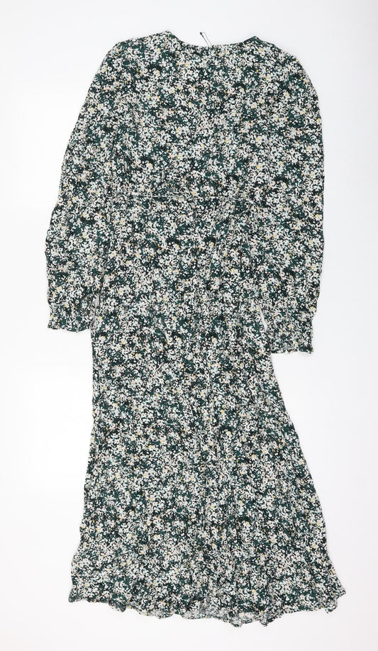 Marks and Spencer Womens Green Floral Viscose A-Line Size 6 V-Neck Pullover