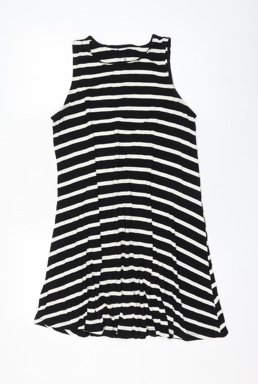 Old Navy Womens Black Striped Viscose Basic Blouse Size M Round Neck