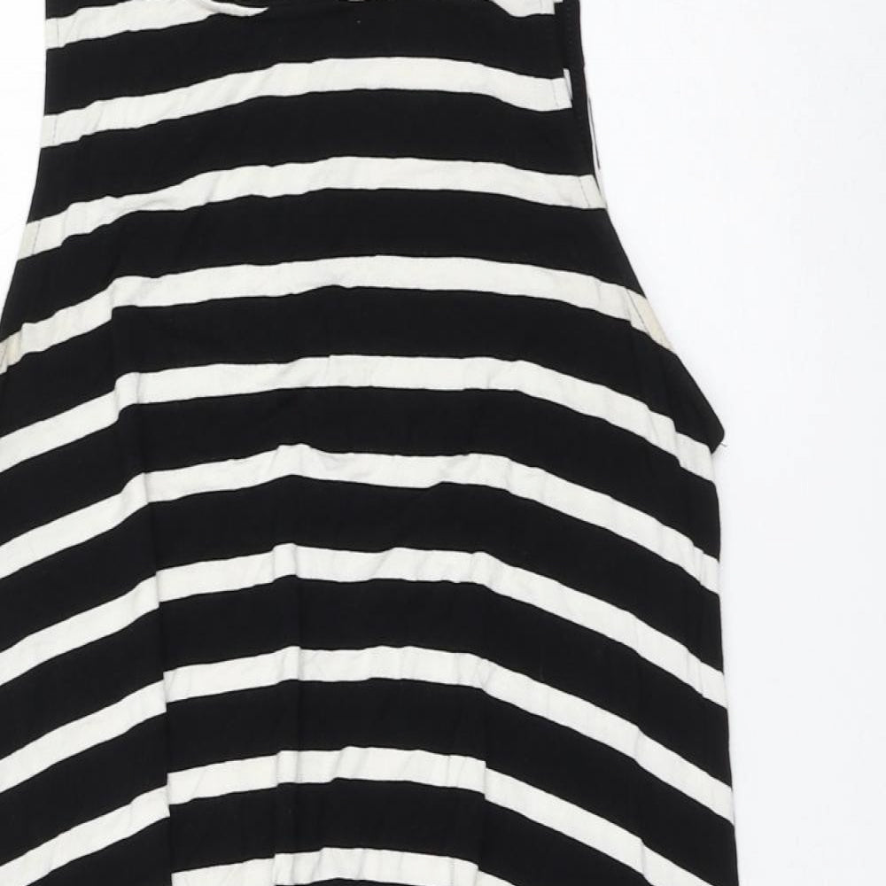 Old Navy Womens Black Striped Viscose Basic Blouse Size M Round Neck