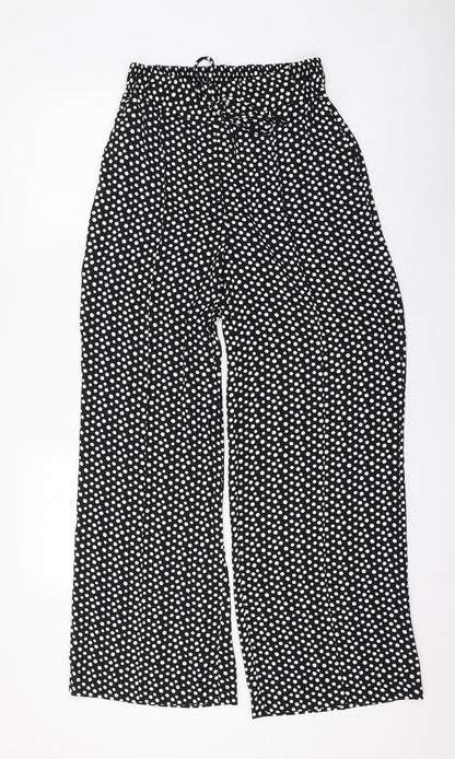 Marks and Spencer Womens Black Polka Dot Polyester Trousers Size 8 L30 in Regular Drawstring