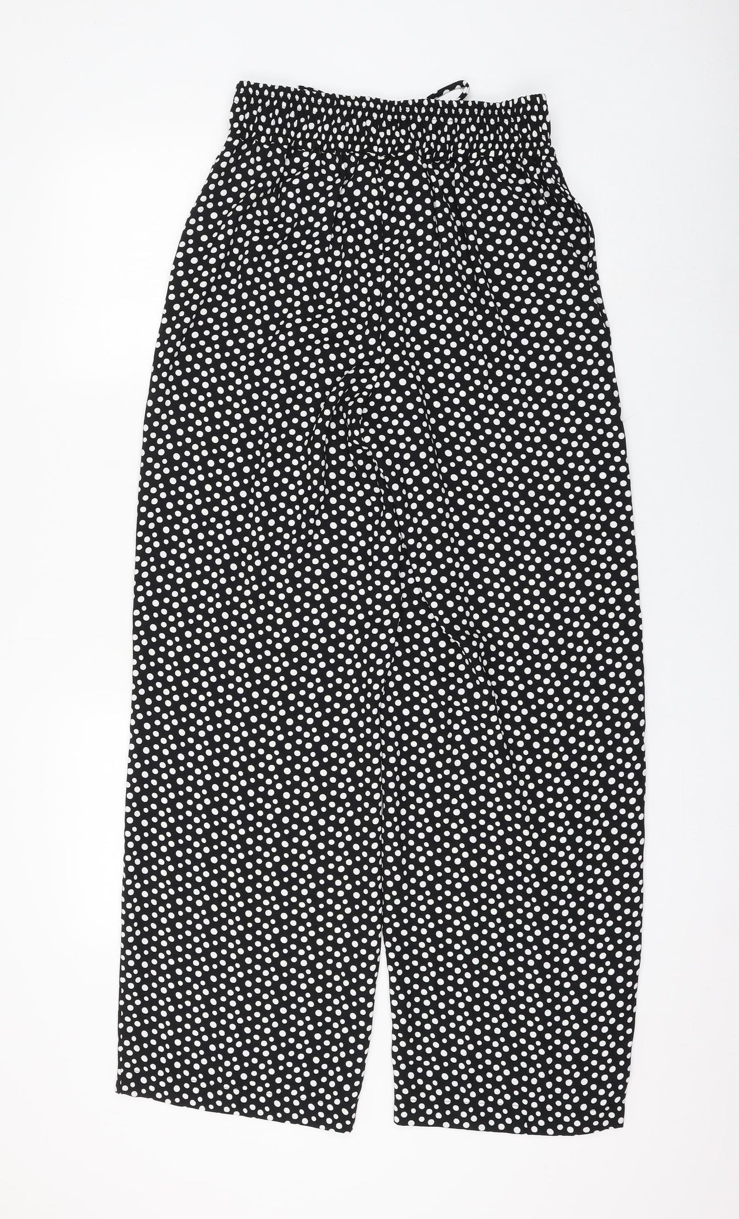 Marks and Spencer Womens Black Polka Dot Polyester Trousers Size 8 L30 in Regular Drawstring