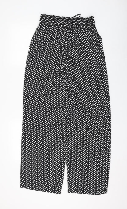 Marks and Spencer Womens Black Polka Dot Polyester Trousers Size 8 L30 in Regular Drawstring