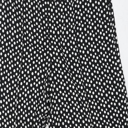 Marks and Spencer Womens Black Polka Dot Polyester Trousers Size 8 L30 in Regular Drawstring