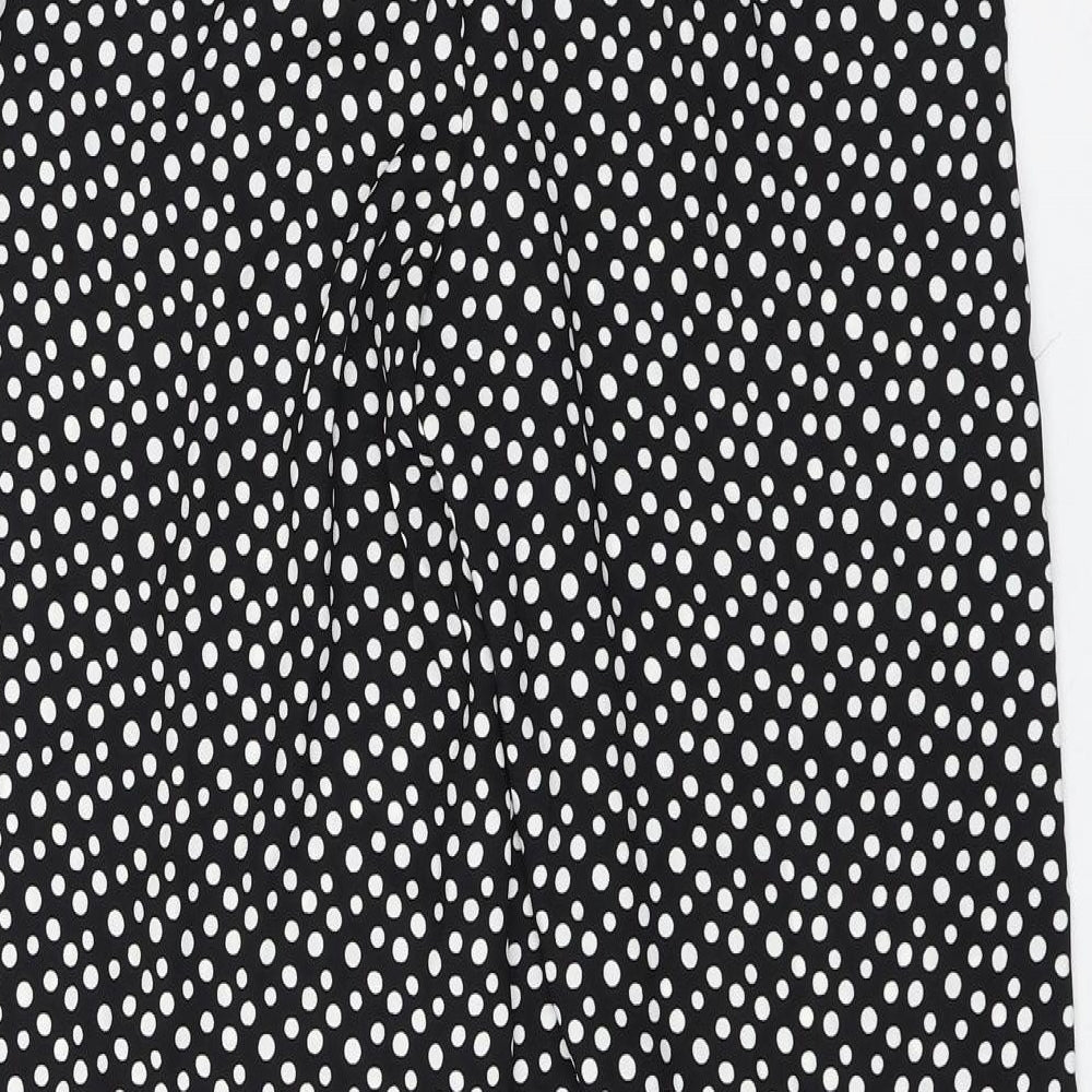 Marks and Spencer Womens Black Polka Dot Polyester Trousers Size 8 L30 in Regular Drawstring