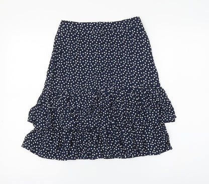 Marks and Spencer Womens Blue Polka Dot Viscose A-Line Skirt Size 6 Zip