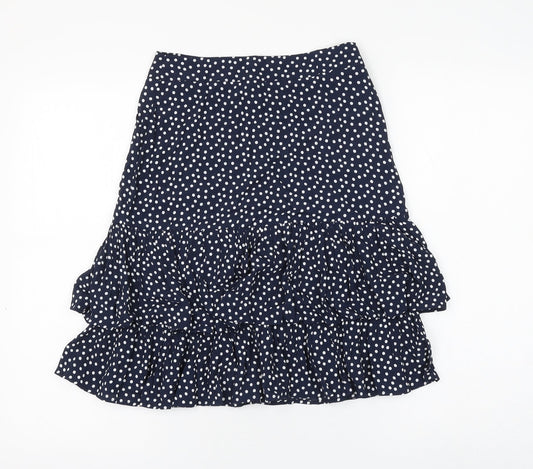 Marks and Spencer Womens Blue Polka Dot Viscose A-Line Skirt Size 6 Zip