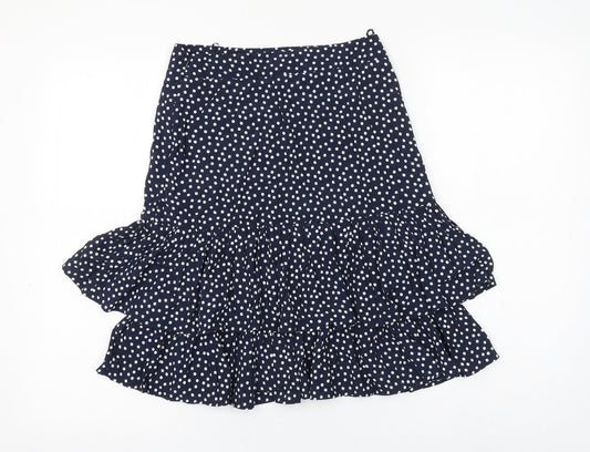 Marks and Spencer Womens Blue Polka Dot Viscose A-Line Skirt Size 6 Zip