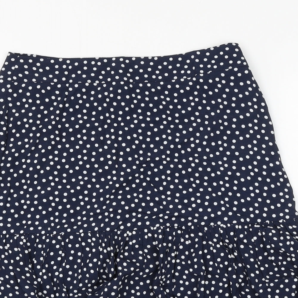 Marks and Spencer Womens Blue Polka Dot Viscose A-Line Skirt Size 6 Zip