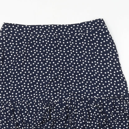 Marks and Spencer Womens Blue Polka Dot Viscose A-Line Skirt Size 6 Zip