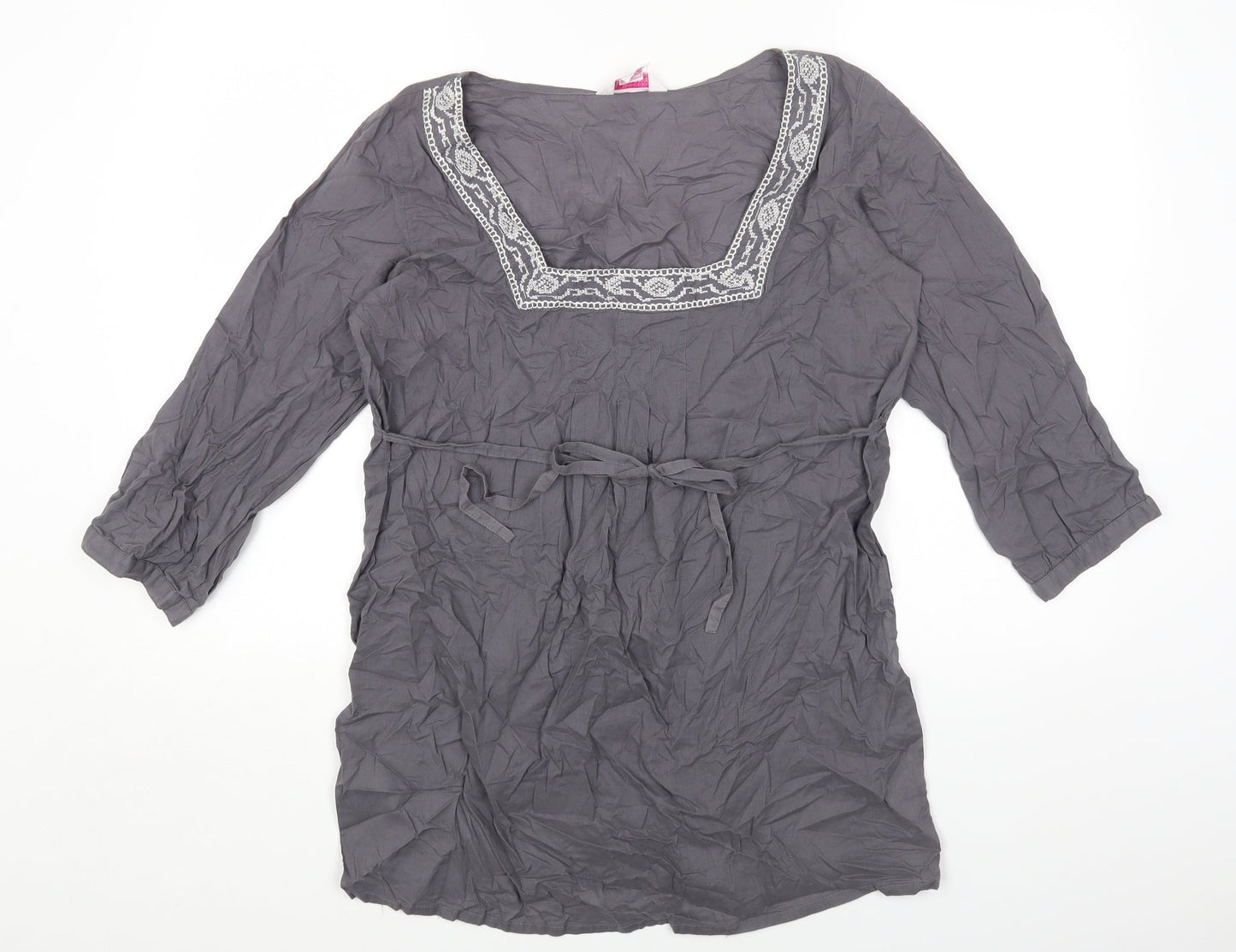 Glamorosa Womens Grey Cotton Basic T-Shirt Size 14 Square Neck