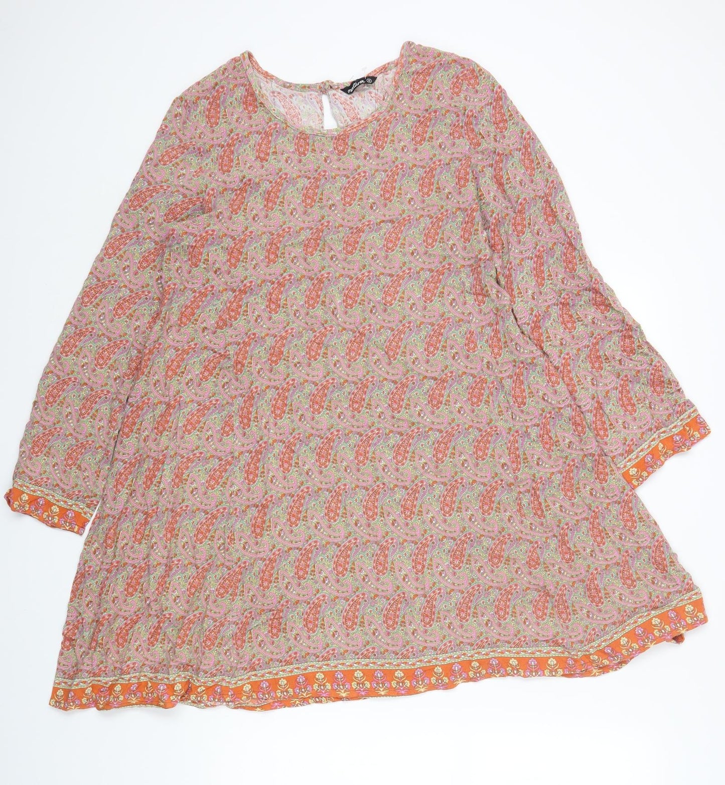 Natura Womens Multicoloured Paisley Rayon Fit & Flare Size S Round Neck Button