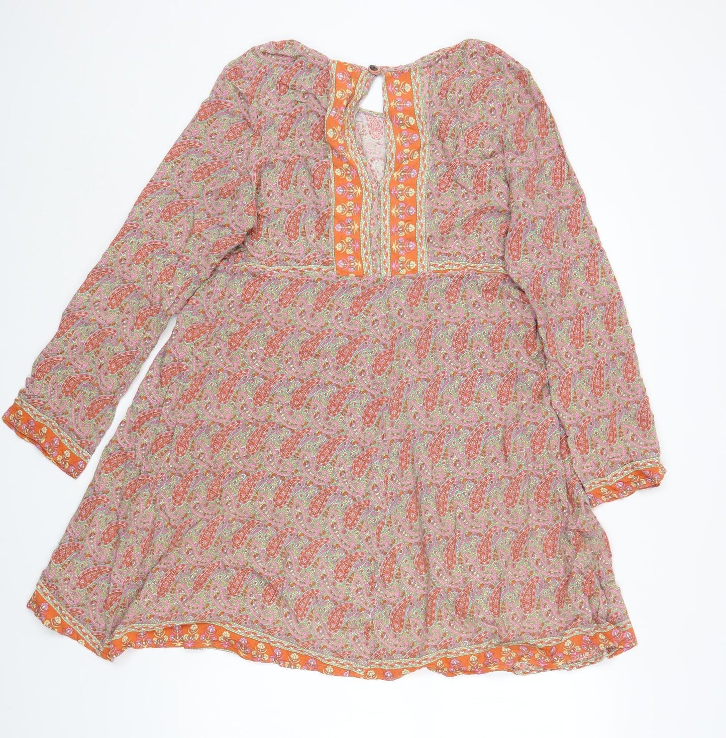 Natura Womens Multicoloured Paisley Rayon Fit & Flare Size S Round Neck Button