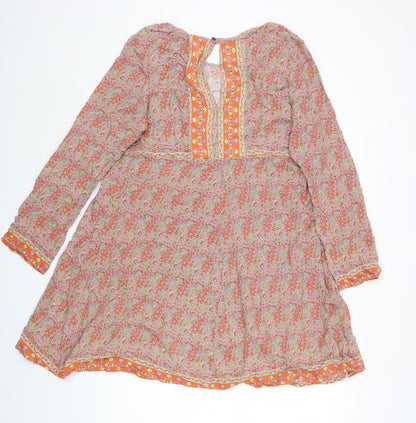 Natura Womens Multicoloured Paisley Rayon Fit & Flare Size S Round Neck Button