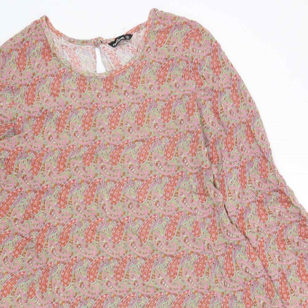 Natura Womens Multicoloured Paisley Rayon Fit & Flare Size S Round Neck Button