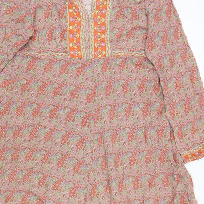 Natura Womens Multicoloured Paisley Rayon Fit & Flare Size S Round Neck Button