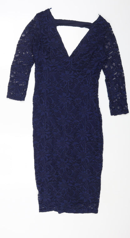 Quiz Womens Blue Nylon Bodycon Size 12 V-Neck Pullover