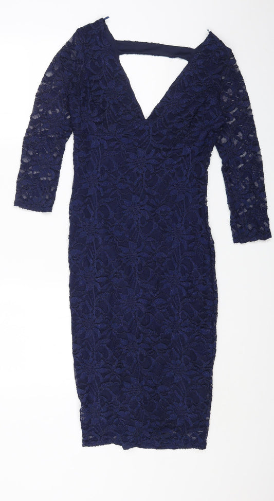 Quiz Womens Blue Nylon Bodycon Size 12 V-Neck Pullover