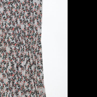 Warehouse Womens Grey Floral Viscose Bodycon Size 6 Scoop Neck Button