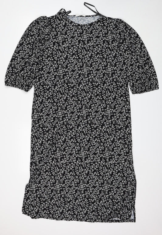 Primark Womens Black Floral Polyester Sheath Size 12 Round Neck Pullover