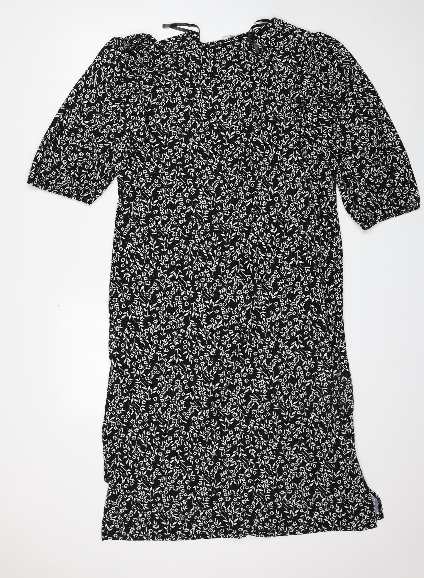 Primark Womens Black Floral Polyester Sheath Size 12 Round Neck Pullover