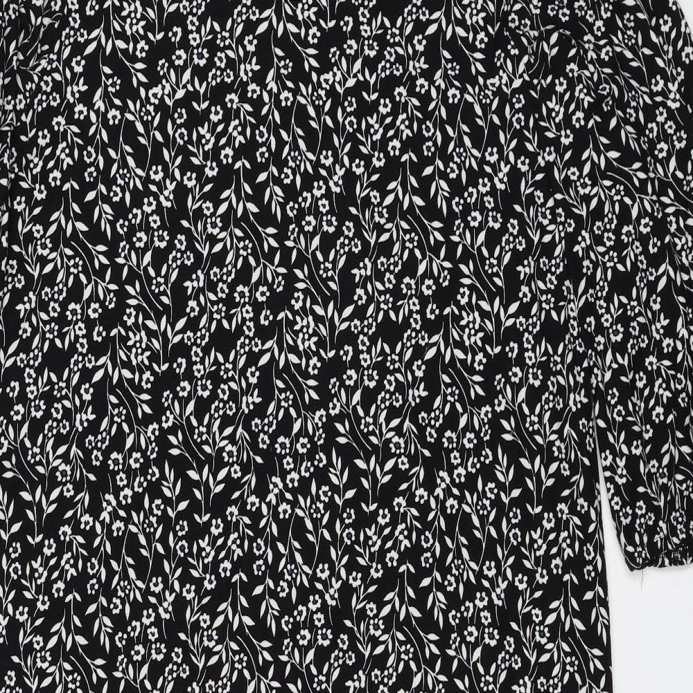 Primark Womens Black Floral Polyester Sheath Size 12 Round Neck Pullover