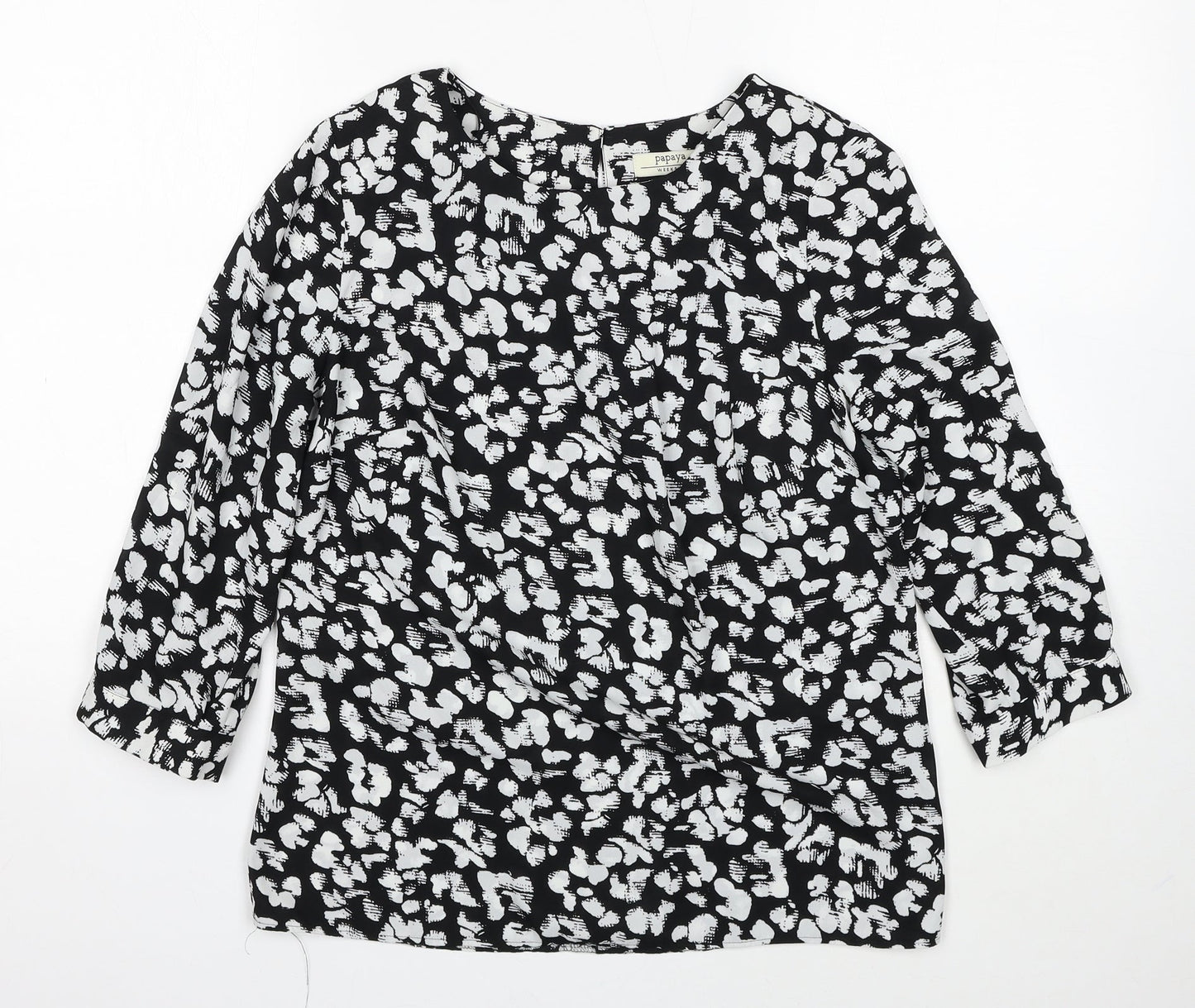 Papaya Womens Black Geometric Polyester Basic Blouse Size 10 Round Neck