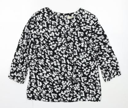 Papaya Womens Black Geometric Polyester Basic Blouse Size 10 Round Neck