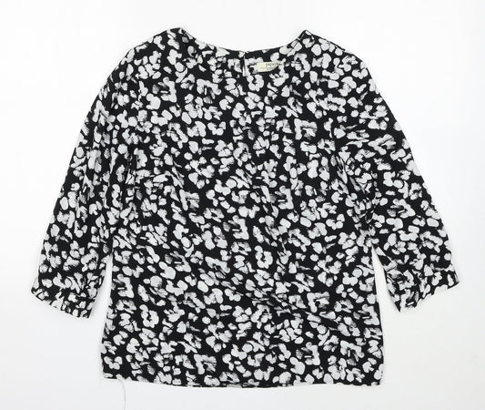 Papaya Womens Black Geometric Polyester Basic Blouse Size 10 Round Neck